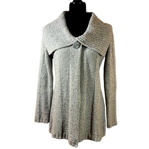 Carol Little Open Cardigan Sweater Large Collar One Snap Button Size M Soft Gray
